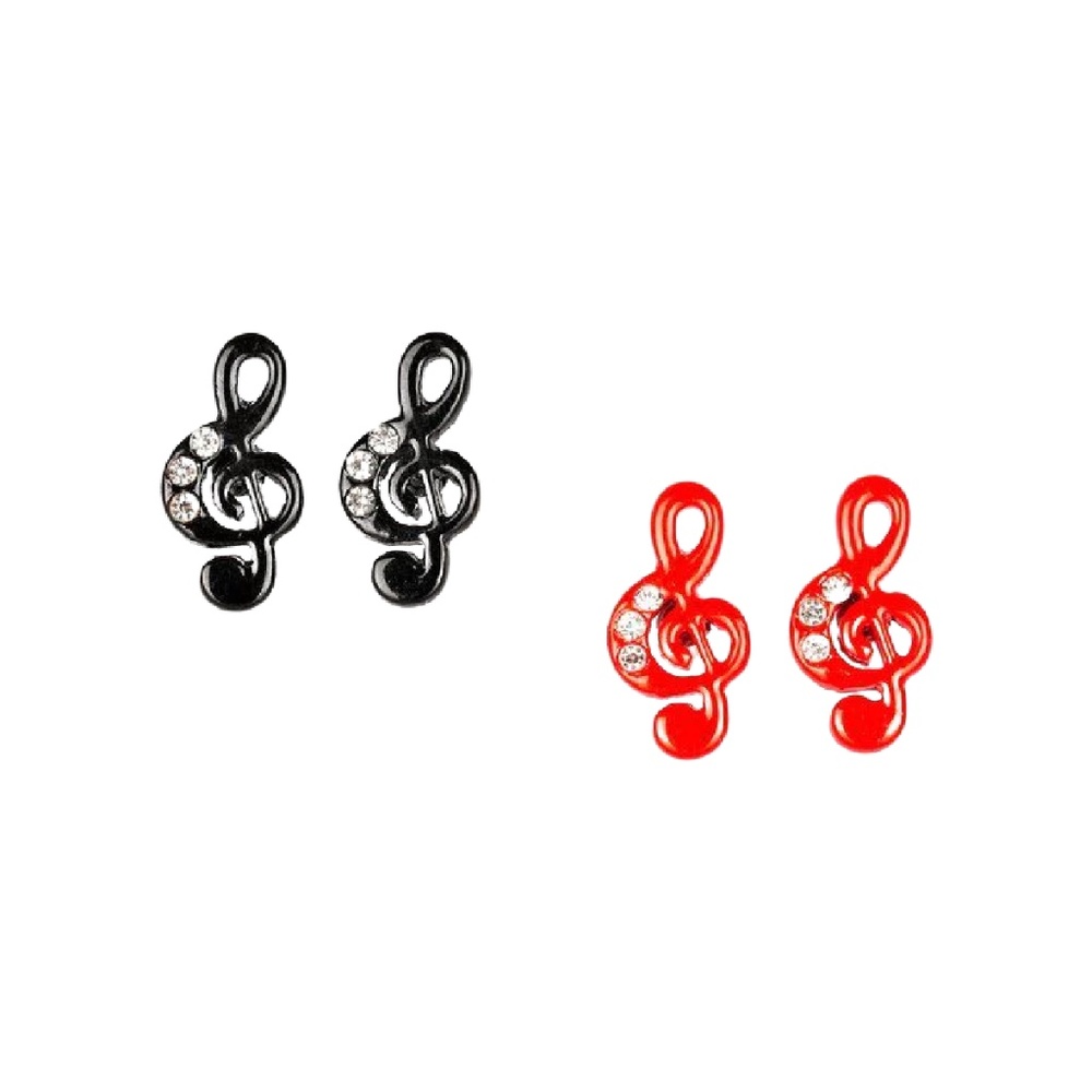🖤 Treble Clef Note With Rhinestone Music Fashion Post Earrings NEW